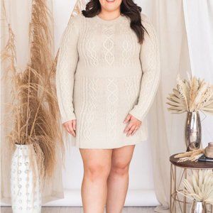 BNWOT Pink Lily Brand Living for Friday Beige Cable Knit Sweater Dress
